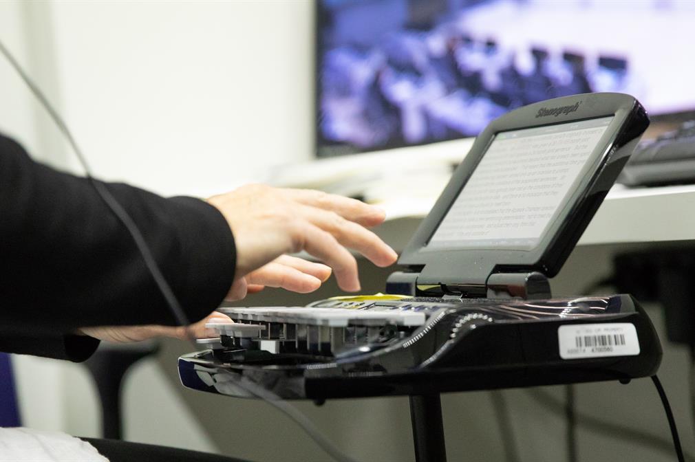 Capturing over 200 words per minute and sharing this live with everyone in the Courtroom. Capturing over 200 words per minute and sharing this live with everyone in the Courtroom.