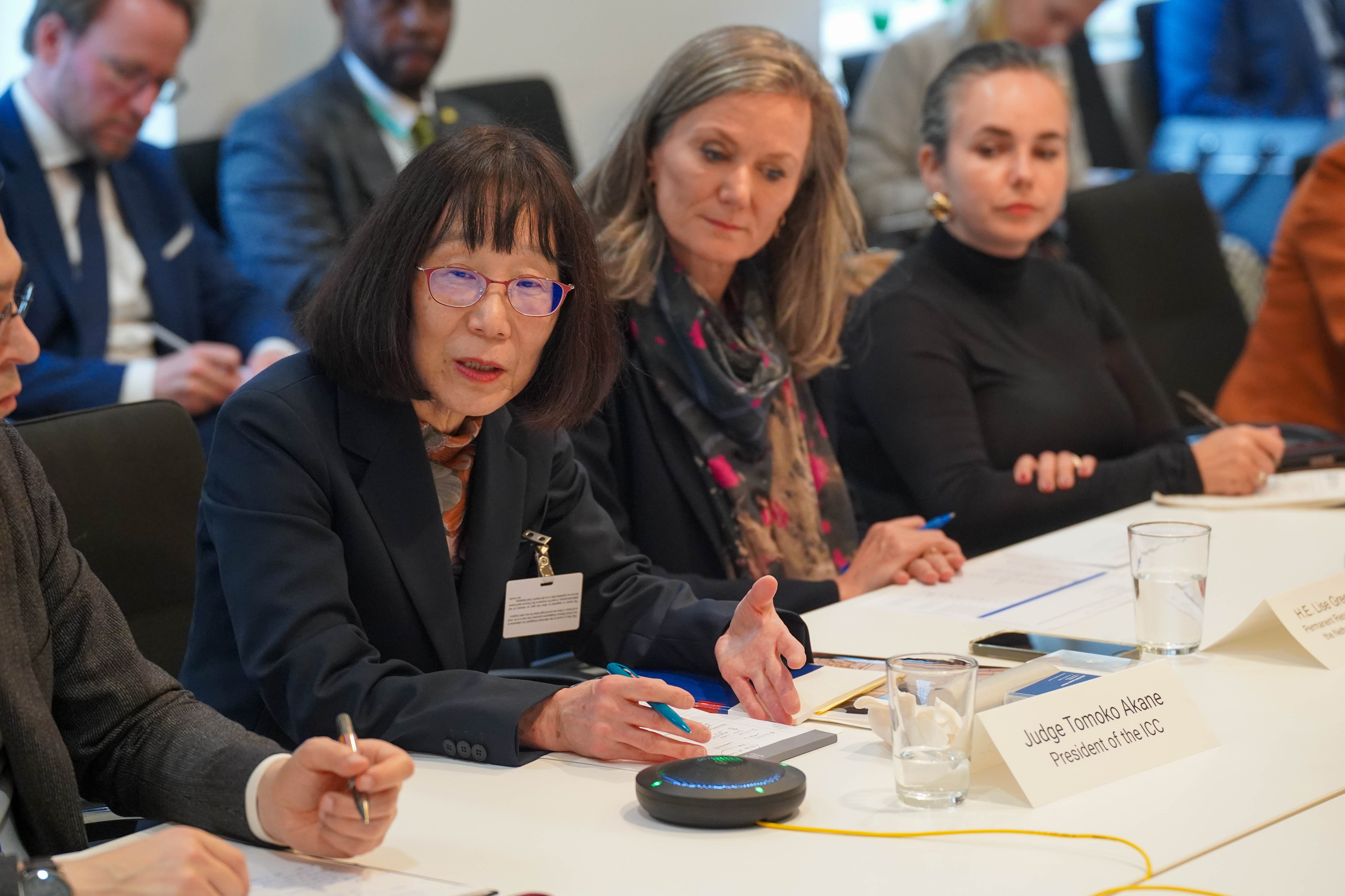 The ICC President addresses States' representatives during the informal exchange on 10 November 2025. © Permanent Mission of the Netherlands