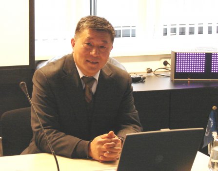 Judge Liu Daqun presenting the ICC-OTP Guest Lecture at the interim seat of the Court on 28 March 2008