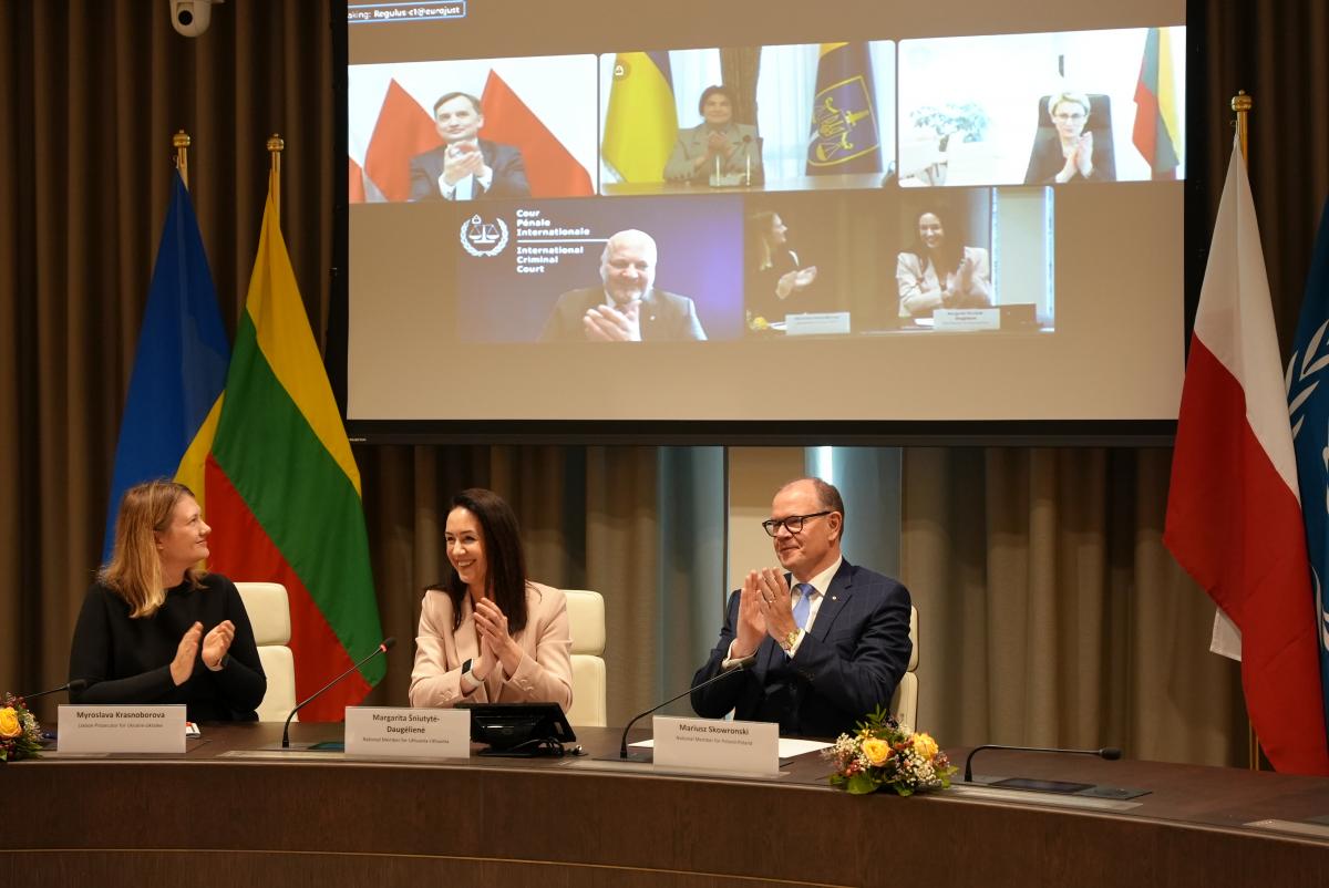 Prosecutor Khan and the Prosecutors-General of Lithuania, Poland and Ukraine at the signing ceremony today