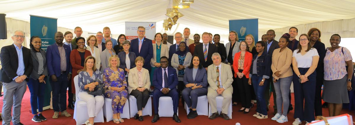 Photo: A joint monitoring visit to Uganda between 13-17 September 2022, initiated by Ireland and the Trust Fund for Victims (TFV). Honourable Norbert Mao, Minister of Justice and Constitutional Affairs of Uganda and visiting delegation posed for a group photograph during the visit. Delegation include President of the Assembly of States Parties, Silvia Fernandez de Gurmendi, representatives from the governments of Australia, Belgium, Chile, Estonia, Germany, Ireland, Liechtenstein, Netherlands, New Zealand, 