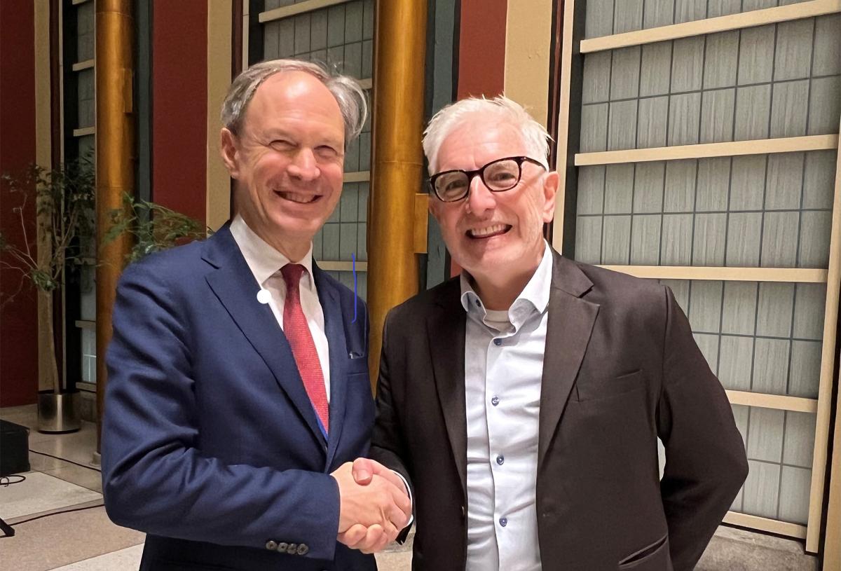 Photo: H.E François Alabrune, Ambassador of France to the Kingdom of the Netherlands and H.E Kevin Kelly, member of the Board of Directors of the Trust Fund for Victims at the International Criminal Court.