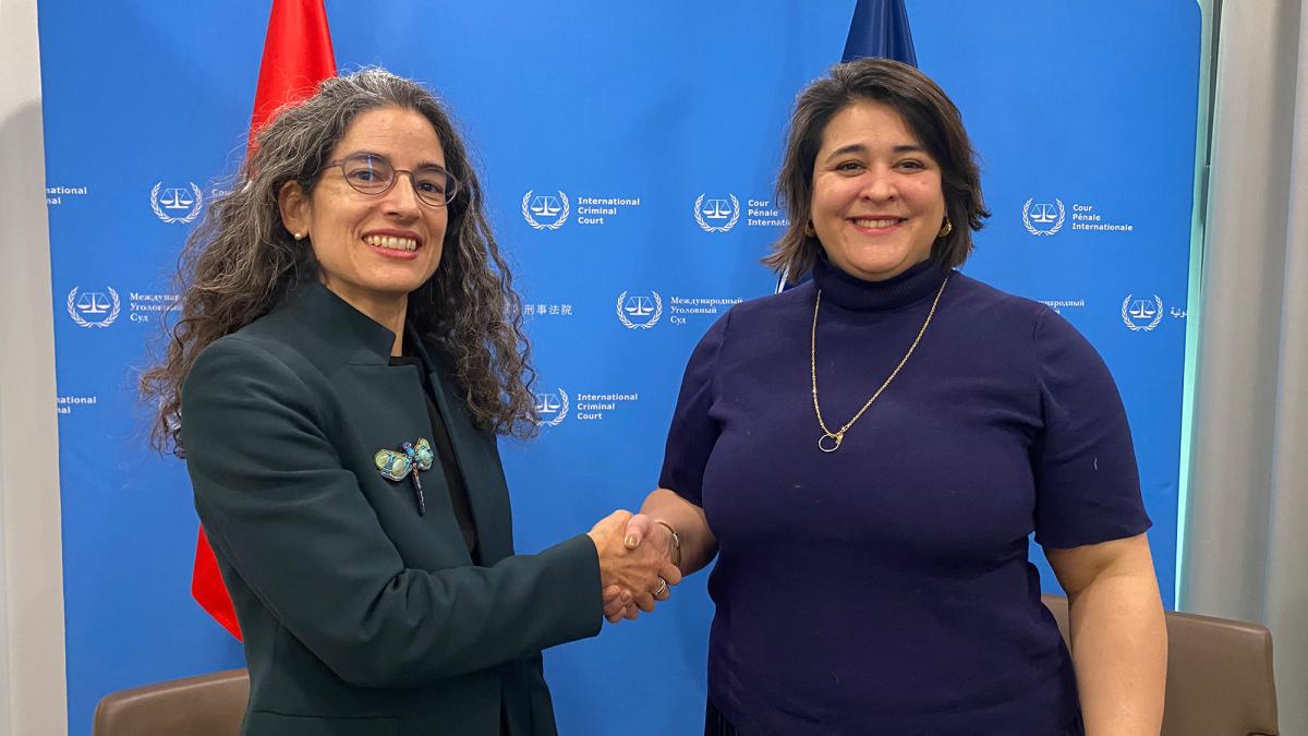 Photo: H.E. Corinne Cicéron Bühler Ambassador of Switzerland to the Kingdom of the Netherlands and the Executive Director of the Trust Fund for Victims at the ICC Dr. Deborah Ruiz-Verduzco at the ICC Headquarters in The Hague, The Netherlands in January 2024