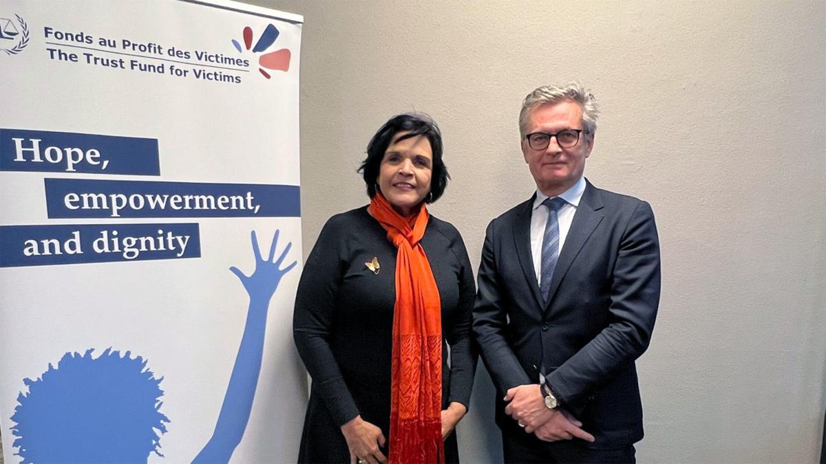 Photo: Minou Tavárez Mirabal, former Chair of the 7th Board of Directors of the Trust Fund for Victims at the ICC and H.E. Christian Wenaweser,Permanent Representative of Liechtenstein to the United Nations during their meeting in The Hague in December 2024.