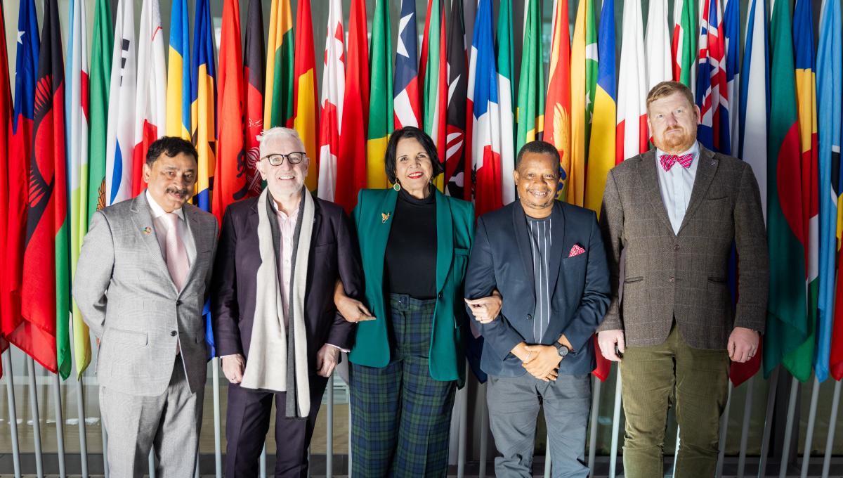 Photo: members of the 7th Board of Directors of the Trust Fund for Victims, Sheikh Mohammed Belal (Bangladesh), Kevin Kelly (Ireland), Minou Tavárez Mirabal (Dominican Republic), Ibrahim Yillah (Sierra Leone) and Andres Parmas (Estonia) during their meeting in The Hague in December 2024