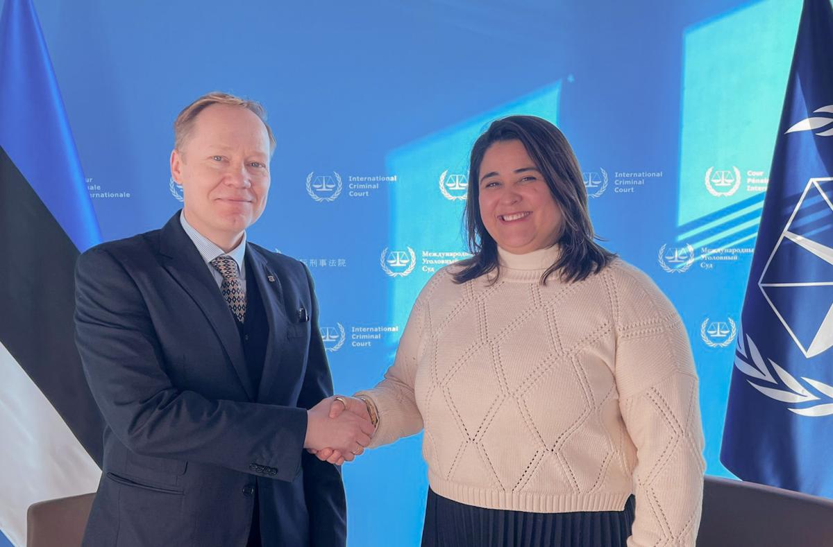 Photo: H.E. Mr Paul Teesalu, Ambassador of the Republic of Estonia to the Kingdom of the Netherlands, and Dr. Deborah Ruiz Verduzco, Executive Director of the Trust Fund for Victims at the ICC on behalf of the Board of Directors during their meeting at the ICC Headquarters in The Hague, The Netherlands, in January 2025.