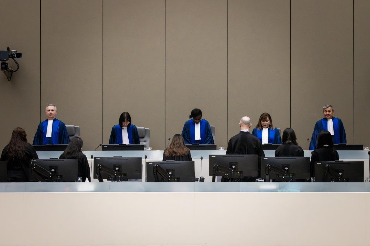 The judges of the Appeals Chamber on 7 April 2025 in Courtroom 1 of the International Criminal Court ©ICC-CPI