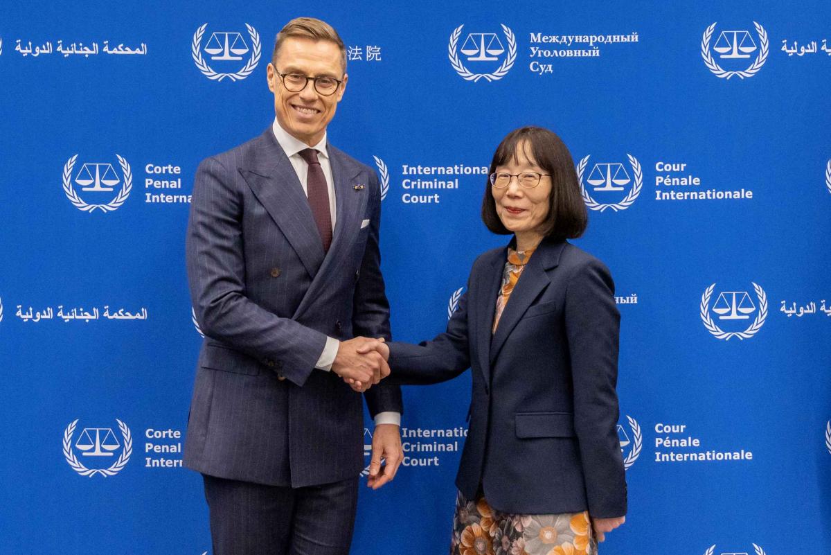 The President of Finland H.E. Mr Alexander Stubb and ICC President Tomoko Akane on 12 December 2025