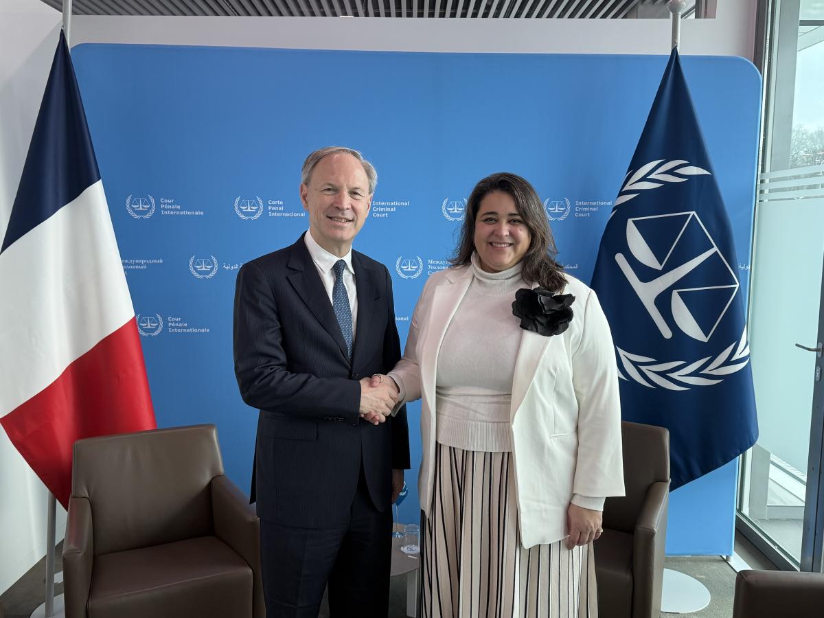 Photo: H.E.  François Alabrune, Ambassador of the Republic of France to the Kingdom of The Netherlands and Dr. Deborah Ruiz Verduzco, Executive Director of the Trust Fund for Victims at the ICC on behalf of the Board of Directors, at the ICC Headquarters in The Hague, The Netherlands, in December 2025.
