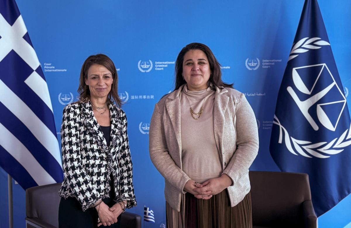 Photo: H. E. Caterina Ghini, Ambassador of the Hellenic Republic to the Kingdom of The Netherlands and Dr. Deborah Ruiz Verduzco, Executive Director of the Trust Fund for Victims at the ICC on behalf of the Board of Directors at the ICC Headquarters in The Hague, The Netherlands, in February 2026.