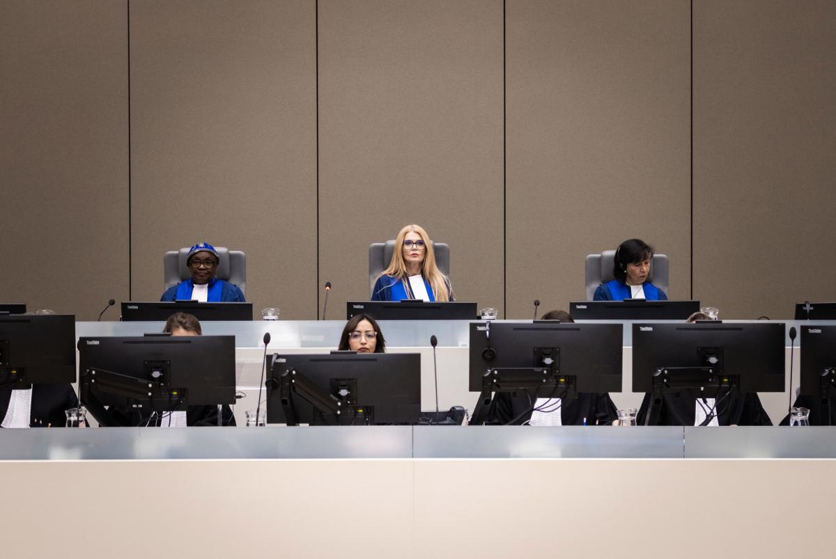 Judges of ICC Pre-Trial Chamber I open the hearing on 23 February 2026 at the seat of the Court in The Hague (The Netherlands) ©ICC-CPI