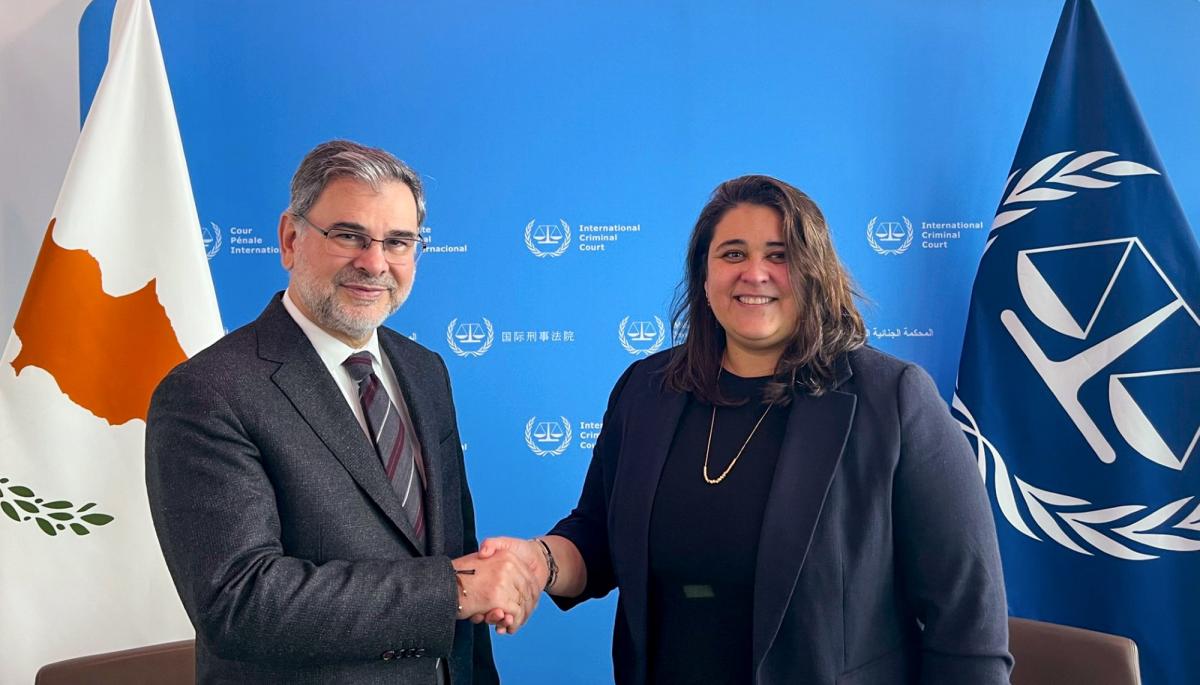 Photo: H. E. Spyros Attas, Ambassador of the Republic of Cyprus to the Kingdom of The Netherlands and Dr. Deborah Ruiz Verduzco, Executive Director of the Trust Fund for Victims at the ICC on behalf of the Board of Directors, at the ICC Headquarters in The Hague, The Netherlands, in December 2025.