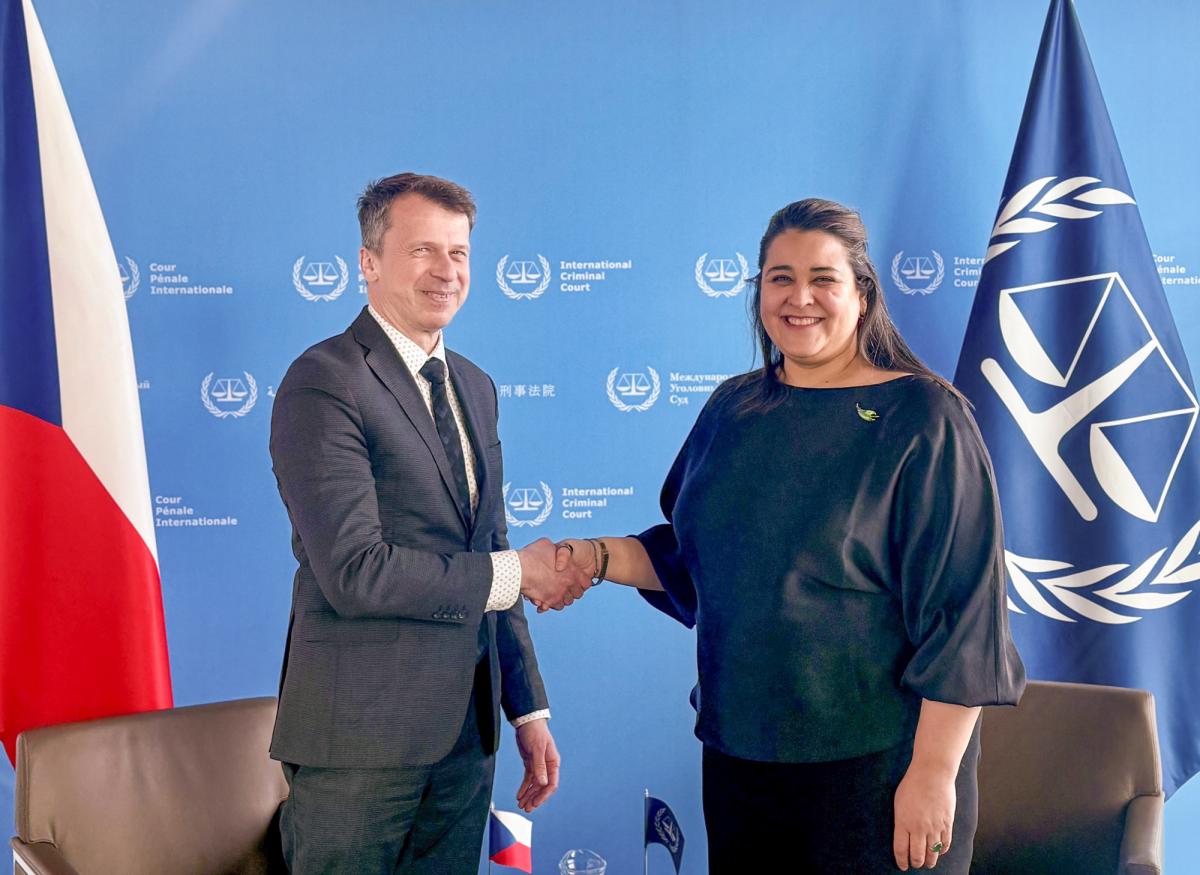 Photo: H. E. René Miko, Ambassador of the Czech Republic to the Kingdom of The Netherlands and Dr. Deborah Ruiz Verduzco, Executive Director of the Trust Fund for Victims at the ICC on behalf of the Board of Directors at the ICC Headquarters in The Hague, The Netherlands, in February 2026.