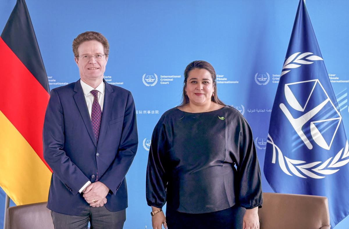 Photo: H. E. Nikolaus Meyer-Landrut, Ambassador of Germany to the Kingdom of The Netherlands and Dr. Deborah Ruiz Verduzco, Executive Director of the Trust Fund for Victims at the ICC on behalf of the Board of Directors at the ICC Headquarters in The Hague, The Netherlands, in February 2026.