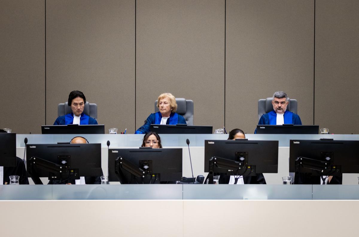 Judges of Trial Chamber III at the opening of the status conference in the Duterte case held on 27 May 2026 at the seat of the Court in The Hague, Netherlands ©ICC-CPI