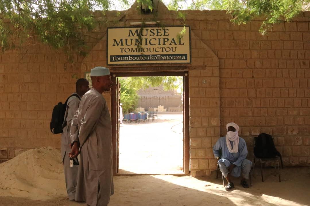 Entrance to the Timbuktu Municipal Museum. As part of the collective reparations programme, the museum was rehabilitated and extended to host a permanent exhibition on Protected Buildings, preserving the memory of the destruction of Timbuktu's mausoleums and historic monuments and educating future generations about their cultural and spiritual significance. Credit: Hameye Toure /TFV 2022.